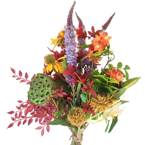 Handtied Wildflower Bouquet, Artificial Faux Floral Arrangement, Rustic Farmhous - Picture 1 of 10